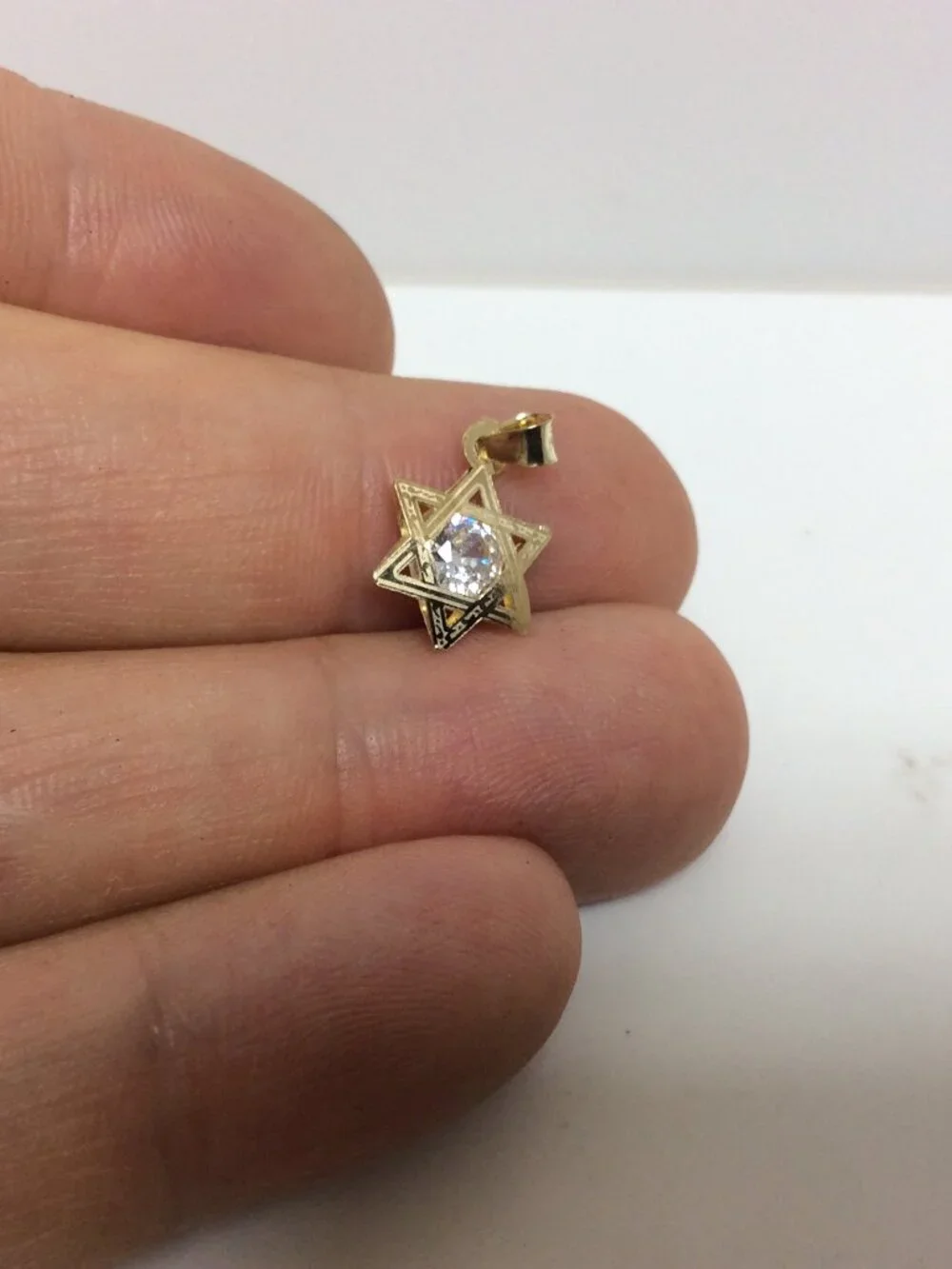 Mens Ladies 10k Yellow Real Gold Star of David CZ Charm Pendant .50gr